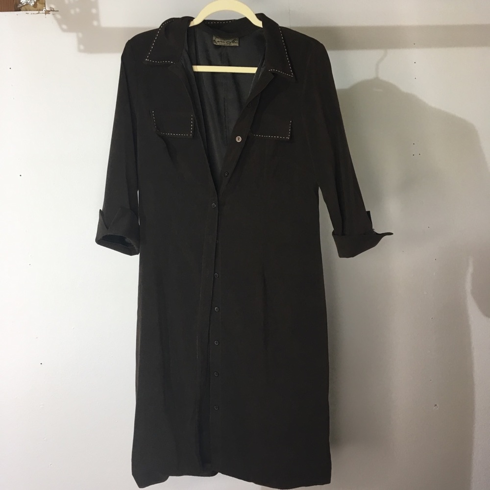 Faux suede 3/4 sleeve duster
